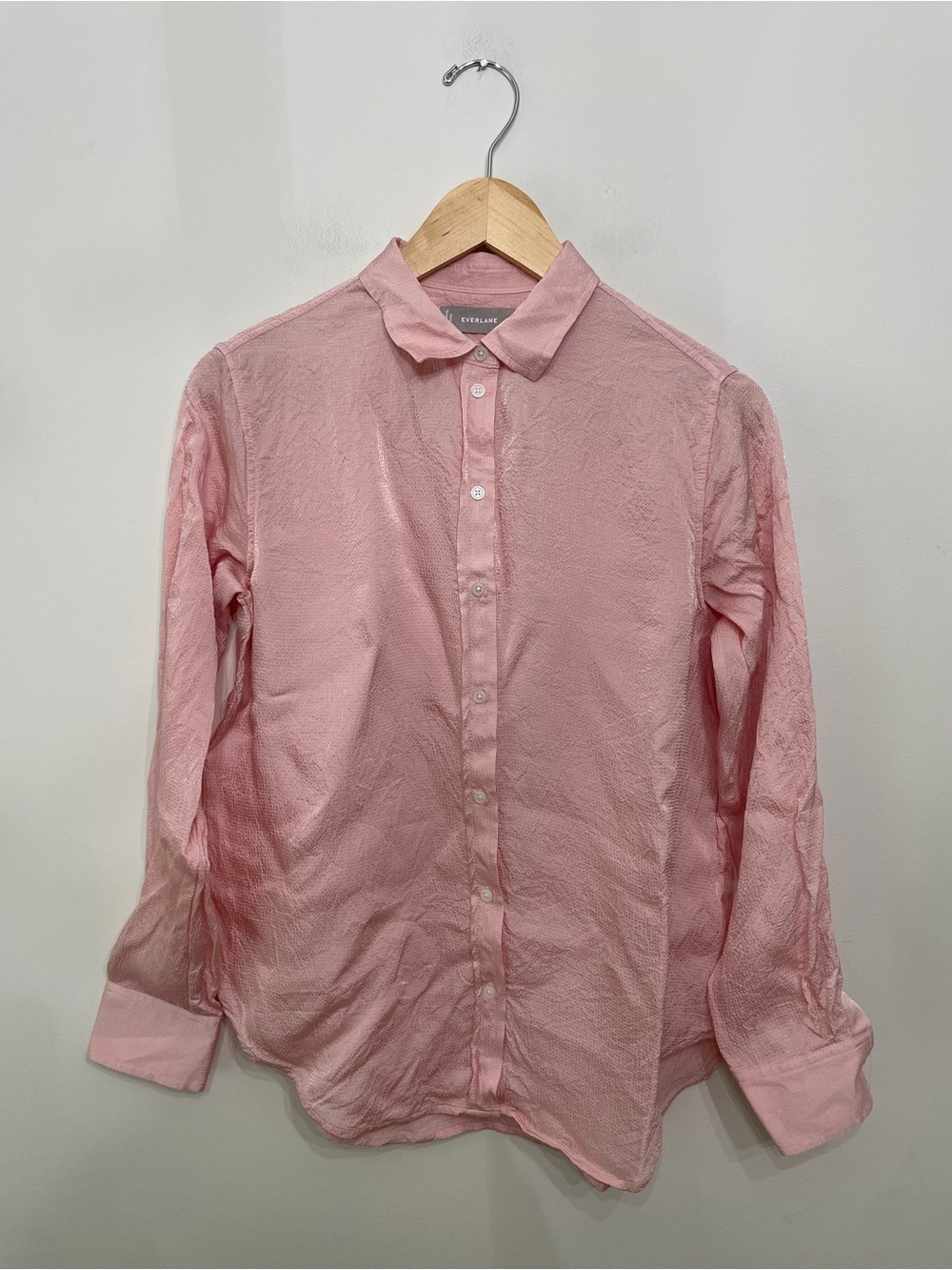 Everlane Textured Long Sleeve Button Up Dress Shirt Silky Viscose Pink Women’s 4